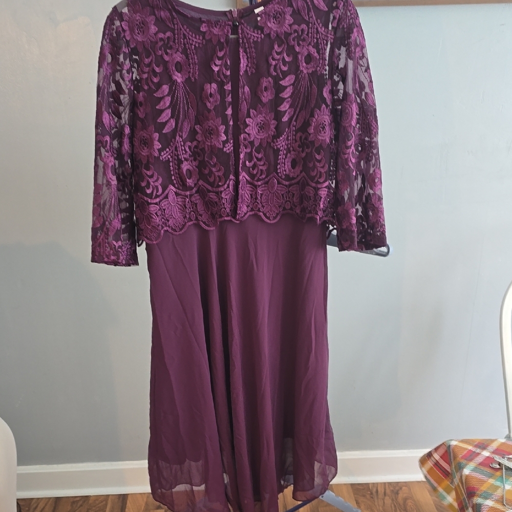 Elegant Purple Lace Overlay Dress